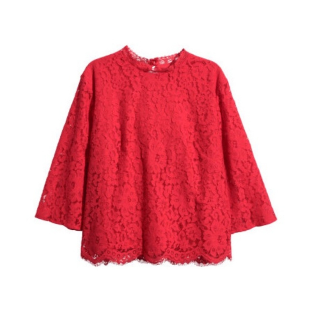 NWT H&M Cropped Red Lace Top